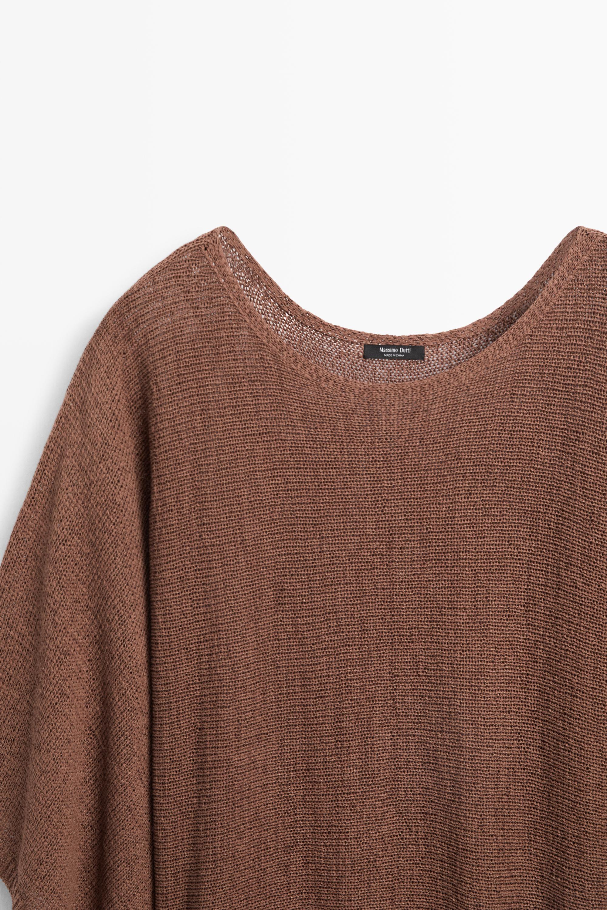 Cotton blend knit sweater with belt